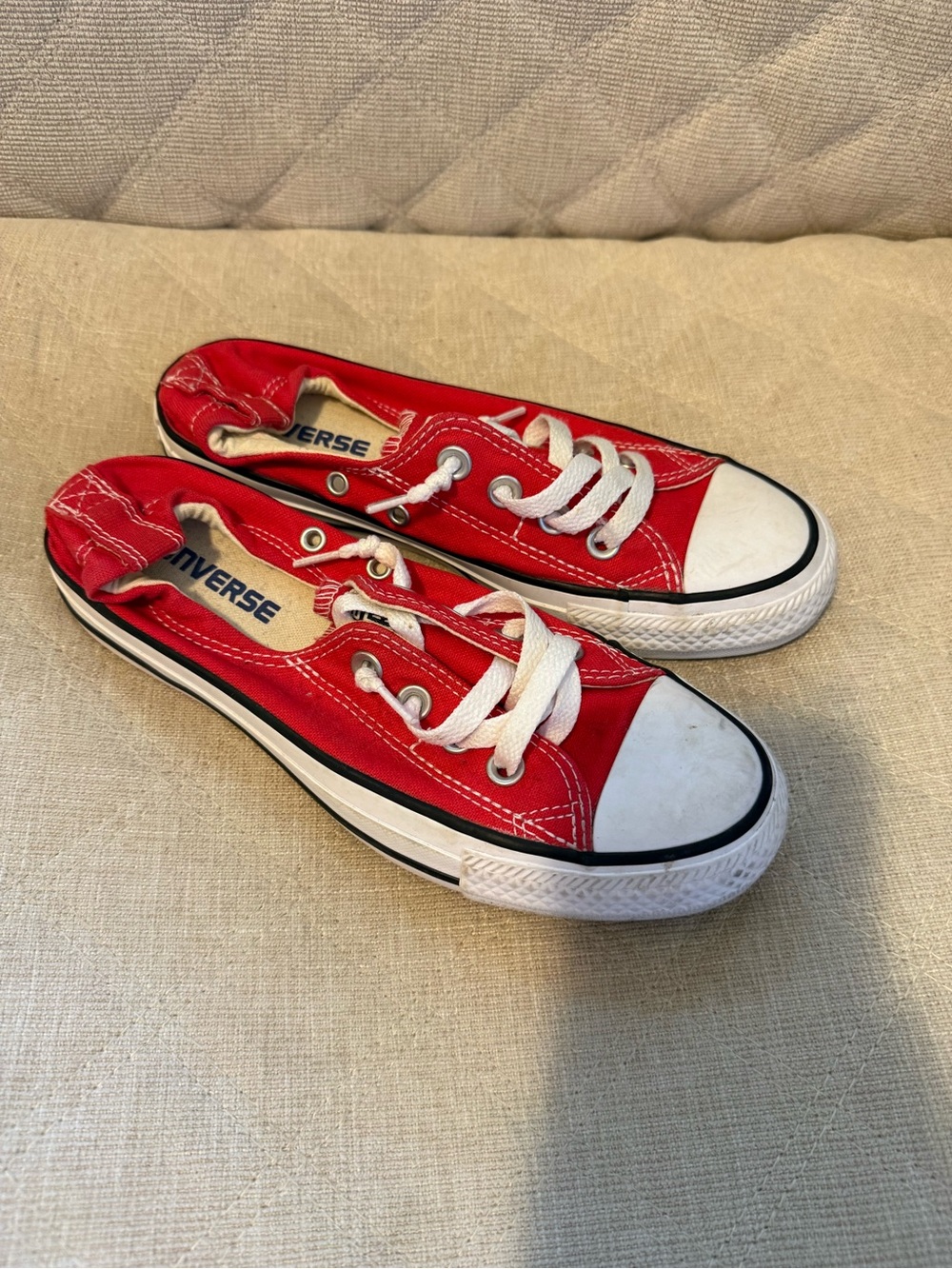 Converse Red Low-Top Canvas Sneakers with White Accents